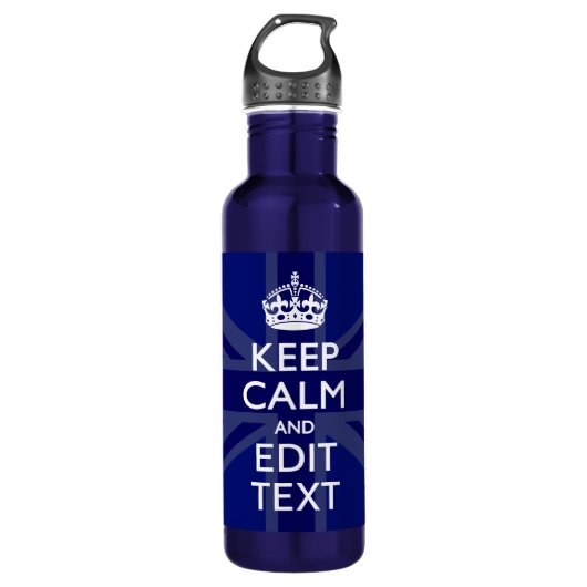 Midnight Blue Keep Calm and Your Text Union Jack Edelstahlflasche (Vorderseite)