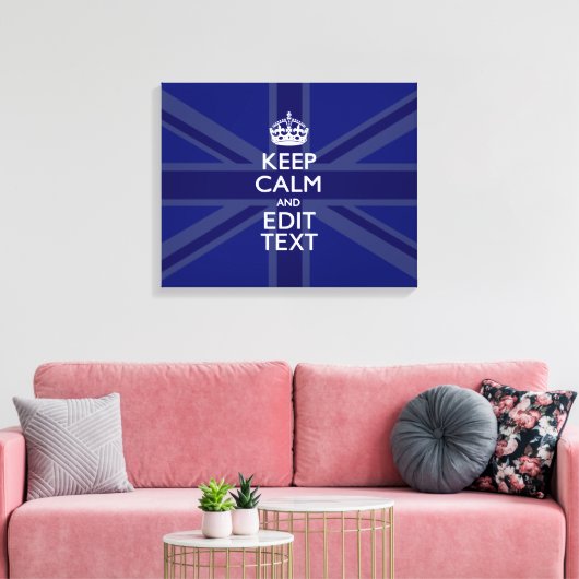 Midnight Blue Keep Calm and Your Text Union Jack Leinwanddruck (Insitu (Wohnzimmer))