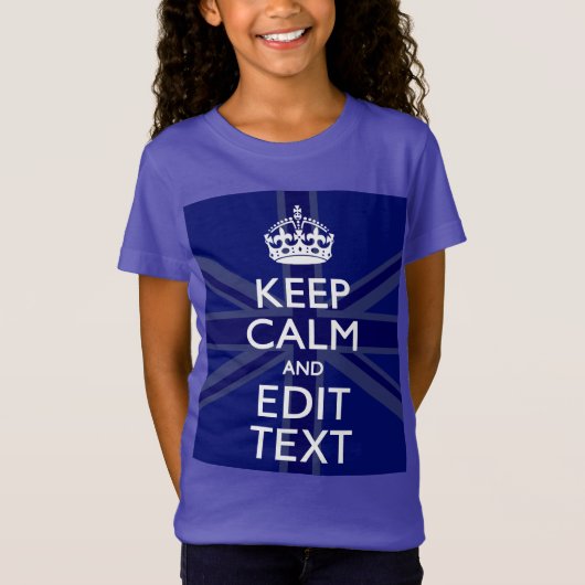Midnight Blue Keep Calm and Your Text Union Jack T-Shirt (Vorderseite)