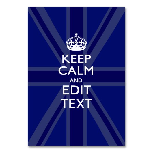 Midnight Blue Keep Calm and Your Text Union Jack Tischnummer (Vorderseite)