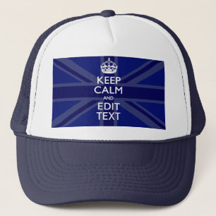 Midnight Blue Keep Calm and Your Text Union Jack Truckerkappe