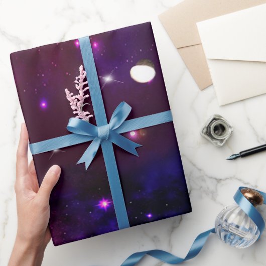 Midnight Blue Lila Galaxy Geschenkpapier (Schenken)
