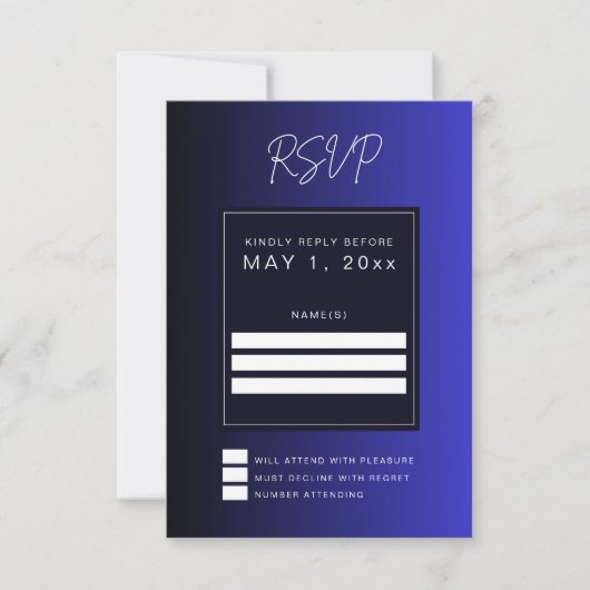 Midnight Blue Minimal Wedding RSVP Karte (Vorderseite)