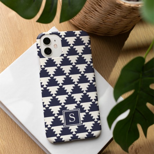 Midnight Blue Modern Aztec Geometric Monogram Case-Mate iPhone Hülle