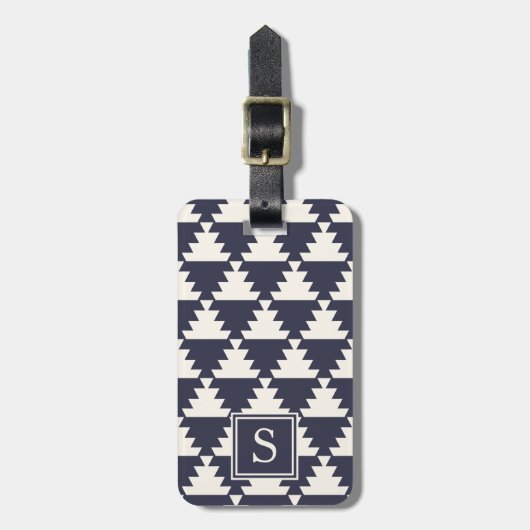 Midnight Blue Modern Aztec Geometric Monogram Gepäckanhänger (Vorderseite vertikal)