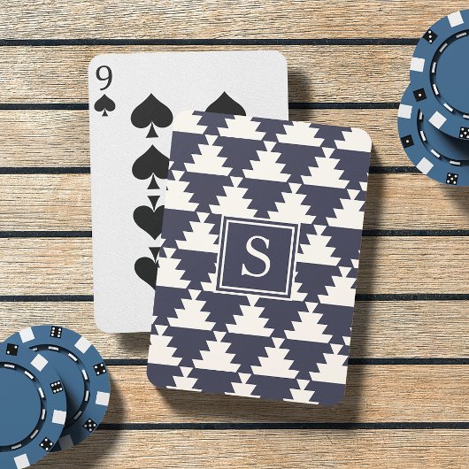 Midnight Blue Modern Aztec Geometric Monogram Spielkarten