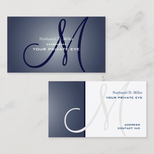 Midnight Blue Monogramm Visitenkarte (Vorne/Hinten)