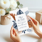 Midnight Blue Monstera Save the Date Card