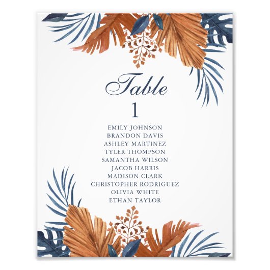 Midnight Blue Monstera Seating Chart Fotodruck (Vorne)