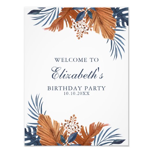 Midnight Blue Monstera Welcome Sign Fotodruck (Vorne)