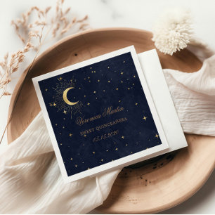 Midnight Blue Moon Stars Quinceanera Serviette