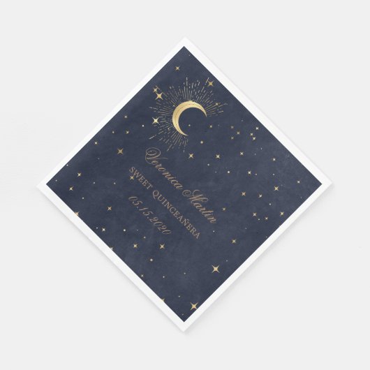 Midnight Blue Moon Stars Quinceanera Serviette (Ecke)