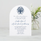 Midnight Blue Opulence Swirl Tree Wedding Einladung (Stehend Vorderseite)