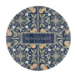 Midnight Blue Orange Blossoms Pattern Schneidebrett