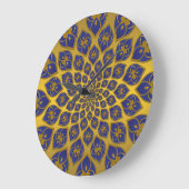 Midnight Blue oriental tiles on gold background Große Wanduhr (Winkel)