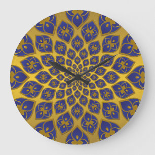 Midnight Blue oriental tiles on gold background Große Wanduhr
