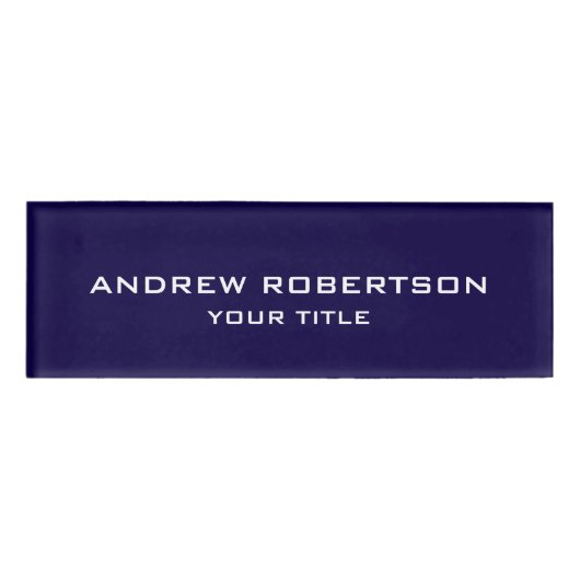 Midnight Blue Plain Elegant Minimalist Simple Namenschild (Vorderseite)