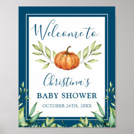 Midnight Blue Pumpkin Fall Baby Dusche Willkommen Poster