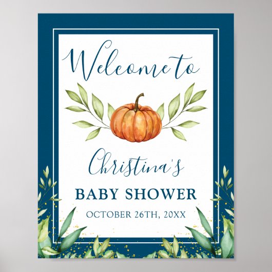 Midnight Blue Pumpkin Fall Baby Dusche Willkommen Poster (Vorne)