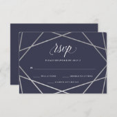 Midnight Blue Silver Geometric | Bat Mitzvah UAWG RSVP Karte (Vorne/Hinten)