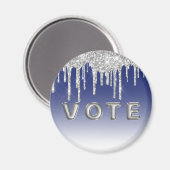 Midnight Blue Silver Glitter Drip Grafik Vote Magnet (Vorderseite/Rückseite)