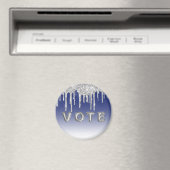 Midnight Blue Silver Glitter Drip Grafik Vote Magnet (In Situ (Geschirrspüler))
