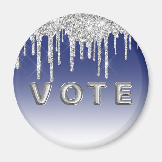 Midnight Blue Silver Glitter Drip Grafik Vote Magnet (Vorne)