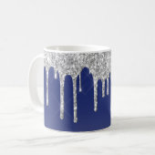 Midnight Blue Silver Glitter Drip Graphic Kaffeetasse (Vorderseite Links)