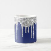 Midnight Blue Silver Glitter Drip Graphic Kaffeetasse (Mittel)