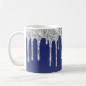 Midnight Blue Silver Glitter Drip Graphic Kaffeetasse (Links)
