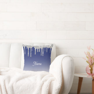 Midnight Blue Silver Glitter Drip Graphic Kissen