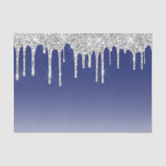 Midnight Blue Silver Glitter Drip Graphic Seidenpapier