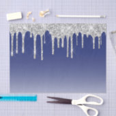 Midnight Blue Silver Glitter Drip Graphic Seidenpapier (Handwerk)