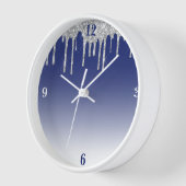 Midnight Blue Silver Glitter Drip Graphic Uhr (Winkel)