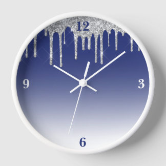 Midnight Blue Silver Glitter Drip Graphic Uhr