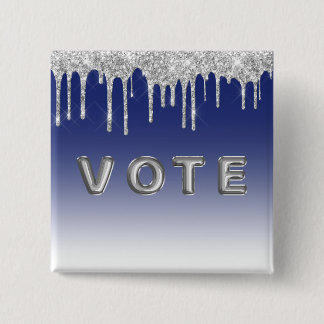 Midnight Blue Silver Glitter Drip Graphic Vote Button