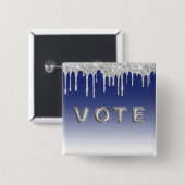 Midnight Blue Silver Glitter Drip Graphic Vote Button (Vorne & Hinten)