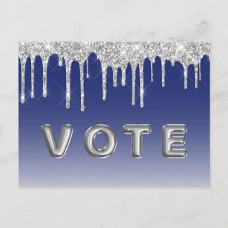 Midnight Blue Silver Glitter Drip Graphic Vote Feiertagspostkarte