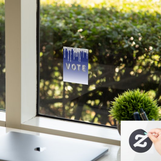 Midnight Blue Silver Glitter Drip Graphic Vote Fensteraufkleber (Büro)
