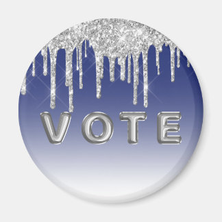 Midnight Blue Silver Glitter Drip Graphic Vote Magnet