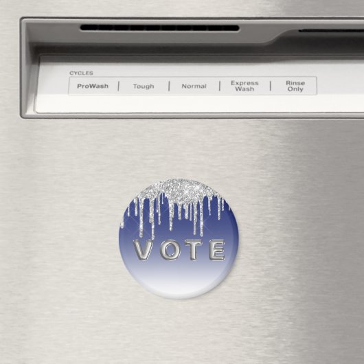 Midnight Blue Silver Glitter Drip Graphic Vote Magnet (In Situ (Geschirrspüler))