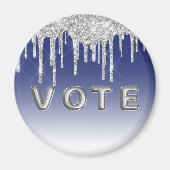 Midnight Blue Silver Glitter Drip Graphic Vote Magnet (Vorne)