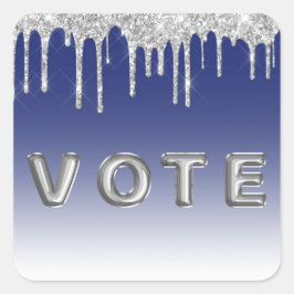 Midnight Blue Silver Glitter Drip Graphic Vote Quadratischer Aufkleber