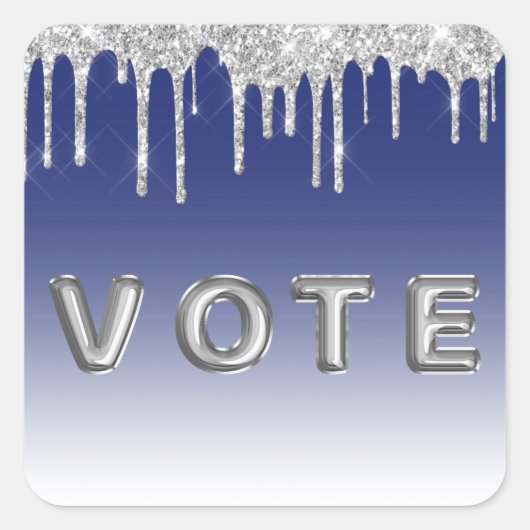 Midnight Blue Silver Glitter Drip Graphic Vote Quadratischer Aufkleber (Vorderseite)