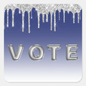 Midnight Blue Silver Glitter Drip Graphic Vote Quadratischer Aufkleber (Vorderseite)