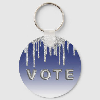 Midnight Blue Silver Glitter Drip Graphic Vote Schlüsselanhänger