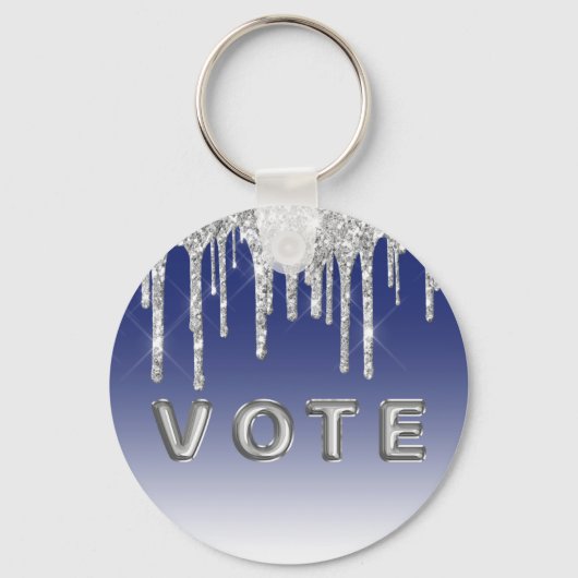 Midnight Blue Silver Glitter Drip Graphic Vote Schlüsselanhänger (Rückseite)