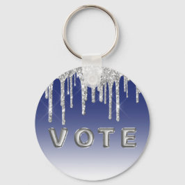 Midnight Blue Silver Glitter Drip Graphic Vote Schlüsselanhänger
