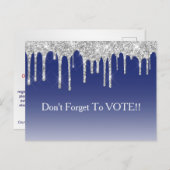 Midnight Blue Silver Glitter Drip Vote Reminder Postkarte (Vorne/Hinten)