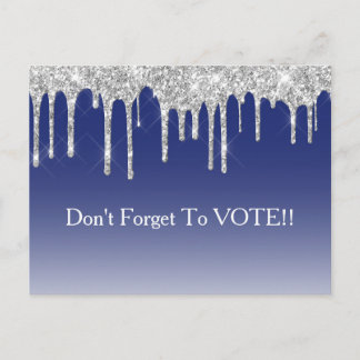 Midnight Blue Silver Glitter Drip Vote Reminder Postkarte